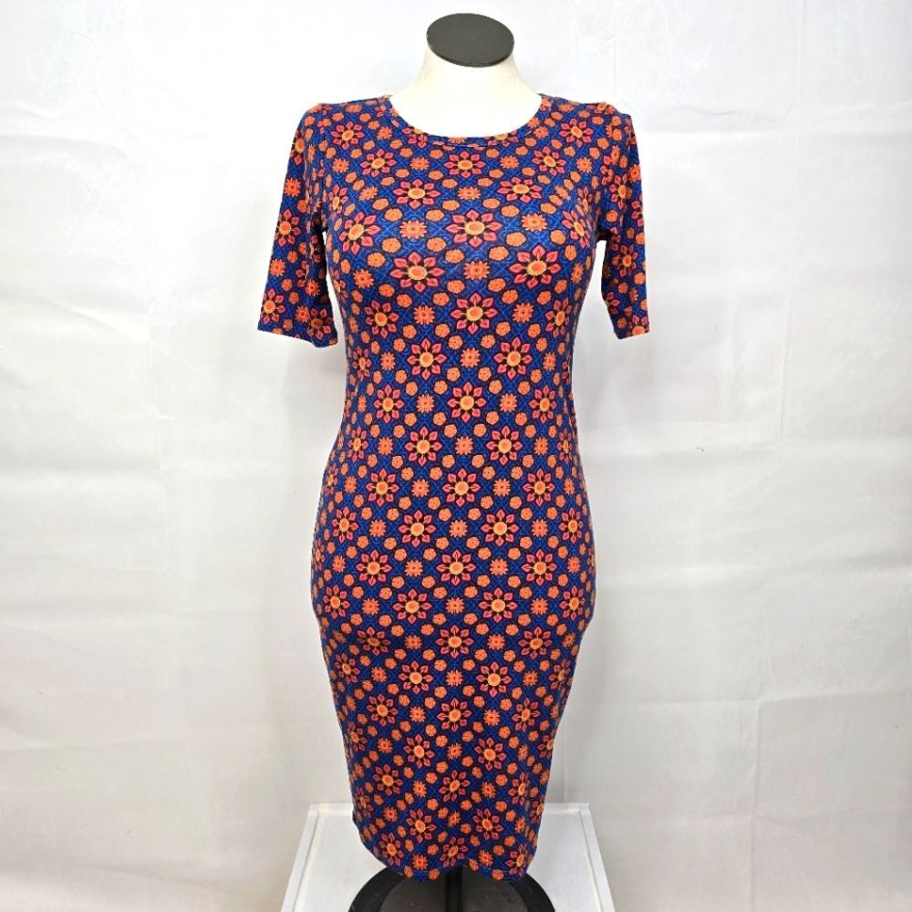 3/$25 LuLaRoe Julia Blue Orange Floral Short Sleeve Round Neck Sz Small